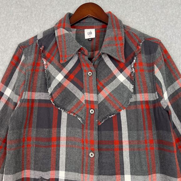 Cabi Gray Red Plaid Flannel Tavern Button Up Shirt Shacket Size Medium - Picture 2 of 9